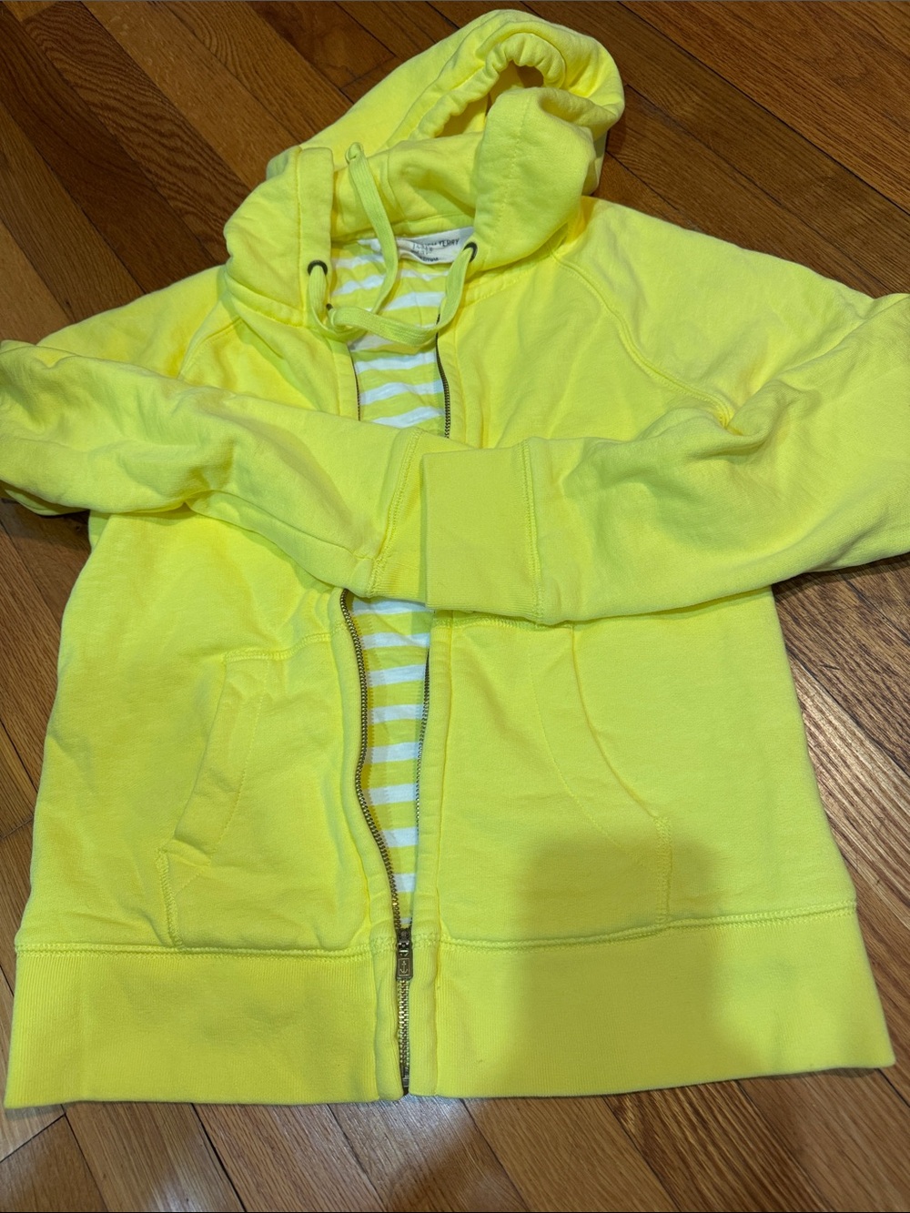 J. Crew Women’s Neon Yellow Zip Hoodie with Hood, MED